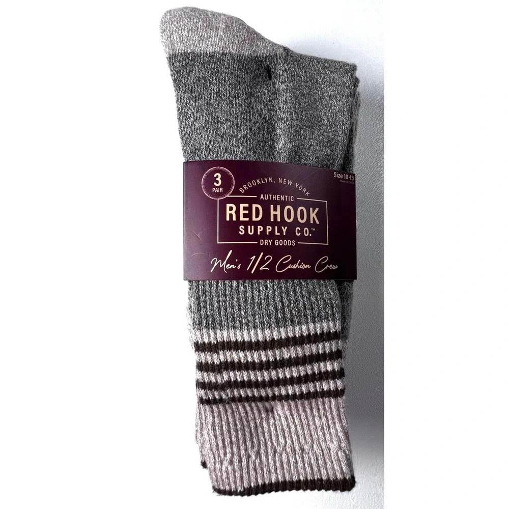 New Red Hook Supply Co Crew Socks Mens 10-13 Oatmeal New 3 Pair 1/2 Cushion